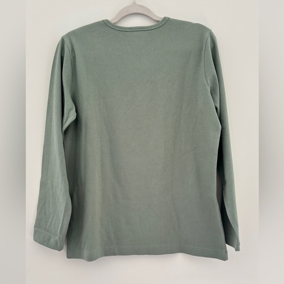 Vintage Talbots Size Medium Ribbed Tee Long Sleeve Sage Green Layering Everyday - Picture 2 of 9